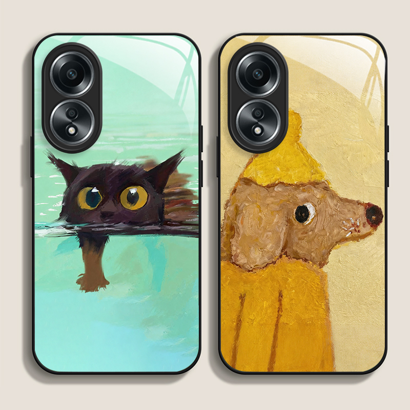 Phone Cases Realme - Ölgemälde Gelber Hund Schwarze Katze Gehärtetes
