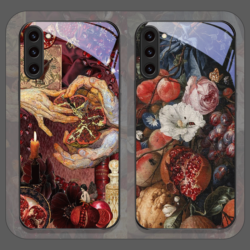 Phone Cases Galaxy S23 - Luxuriöse Granatapfel-Blumenmuster-Handyhülle aus gehärtetem Glas für