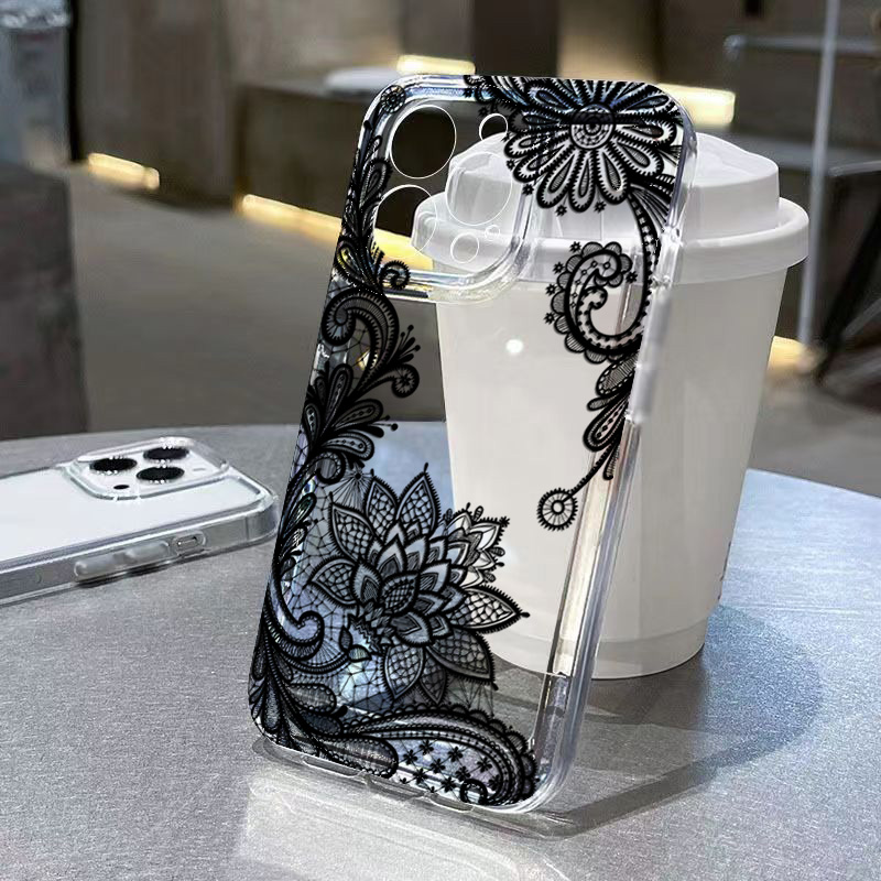 Xiaomi Poco X6 - Trendige schwarze Spitze-Blumenmuster-Handyhülle für Xiaomi Poco