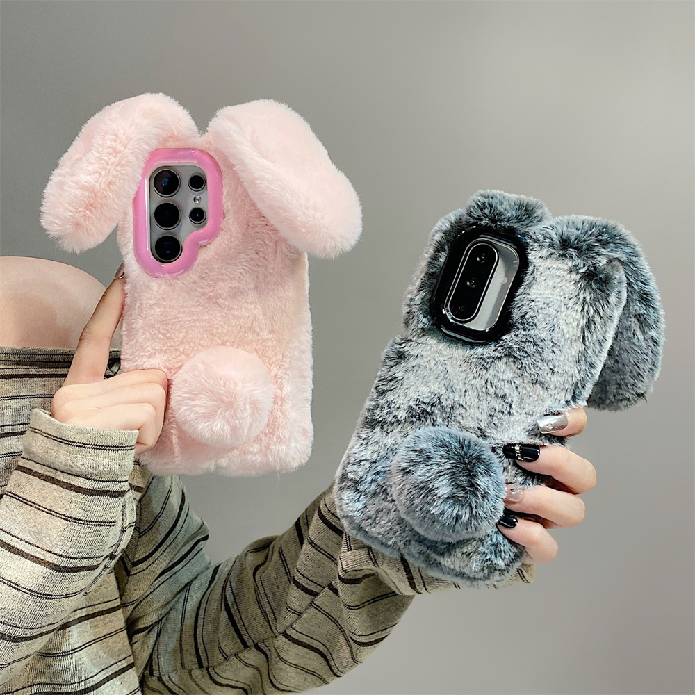 Phone Cases Cute - Niedliche Hasenohren-Handyhülle mit flauschigem Ständer für